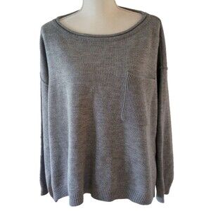Pink Lily Sweater Medium Solid Gray Chest Pocket Oversized Casual Cozy Lounge
